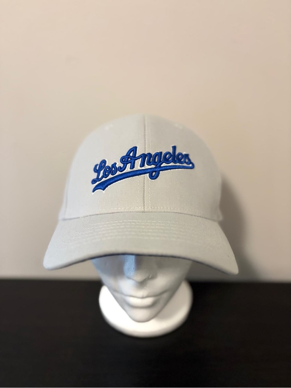 Los Angeles Embroidered Baseball Cap - Light Gray with Blue Script